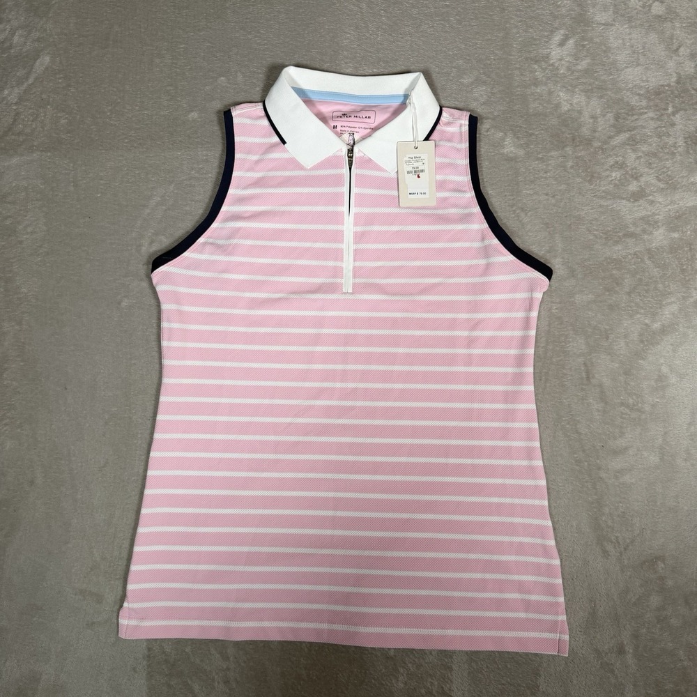 Peter Millar Women Chrissie Sleeveless 1/4 Zip Golf Polo Striped M LS20EK31E